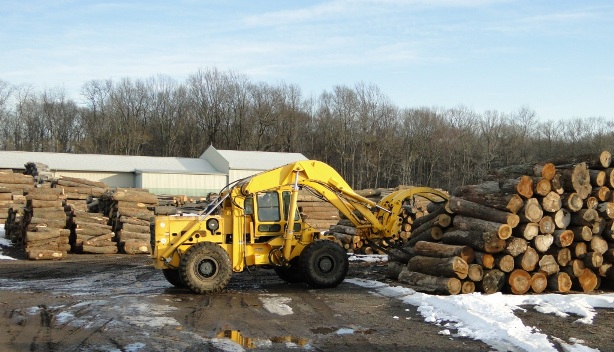 A Crane Picking Up Logs To Feed To The Mill